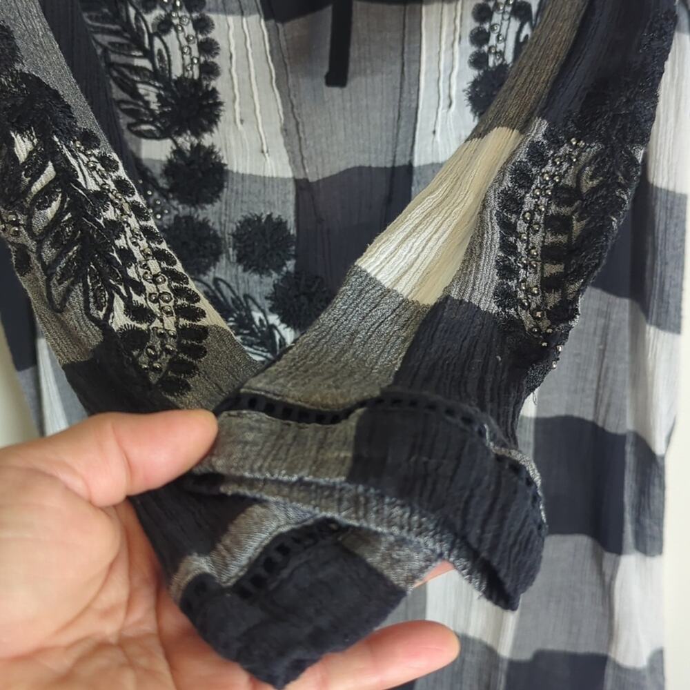 Free People Fall Festival Embroidered Jeweled Plaid Tunic Women's Size Small - Picture 6 of 12